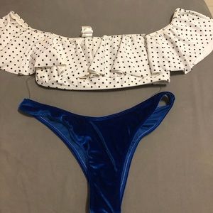 Off the shoulder top blue velvet bottoms